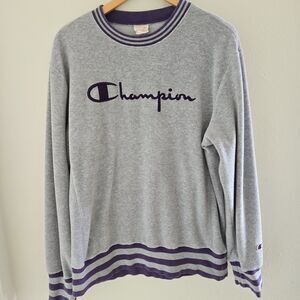 Champion Crewneck Sweatshirt Grey Purple Fleece size XL